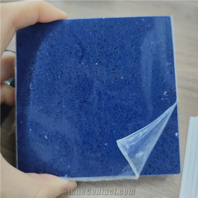 Blue Crystal Quartz Glass Chips Mixed Slabs